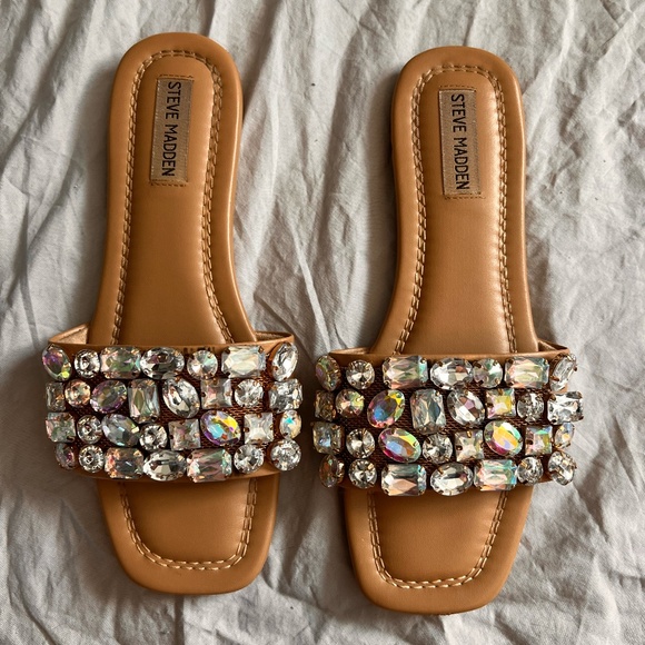 Steve Madden Brown Jewel-Embellished Sandals - Picture 1 of 9